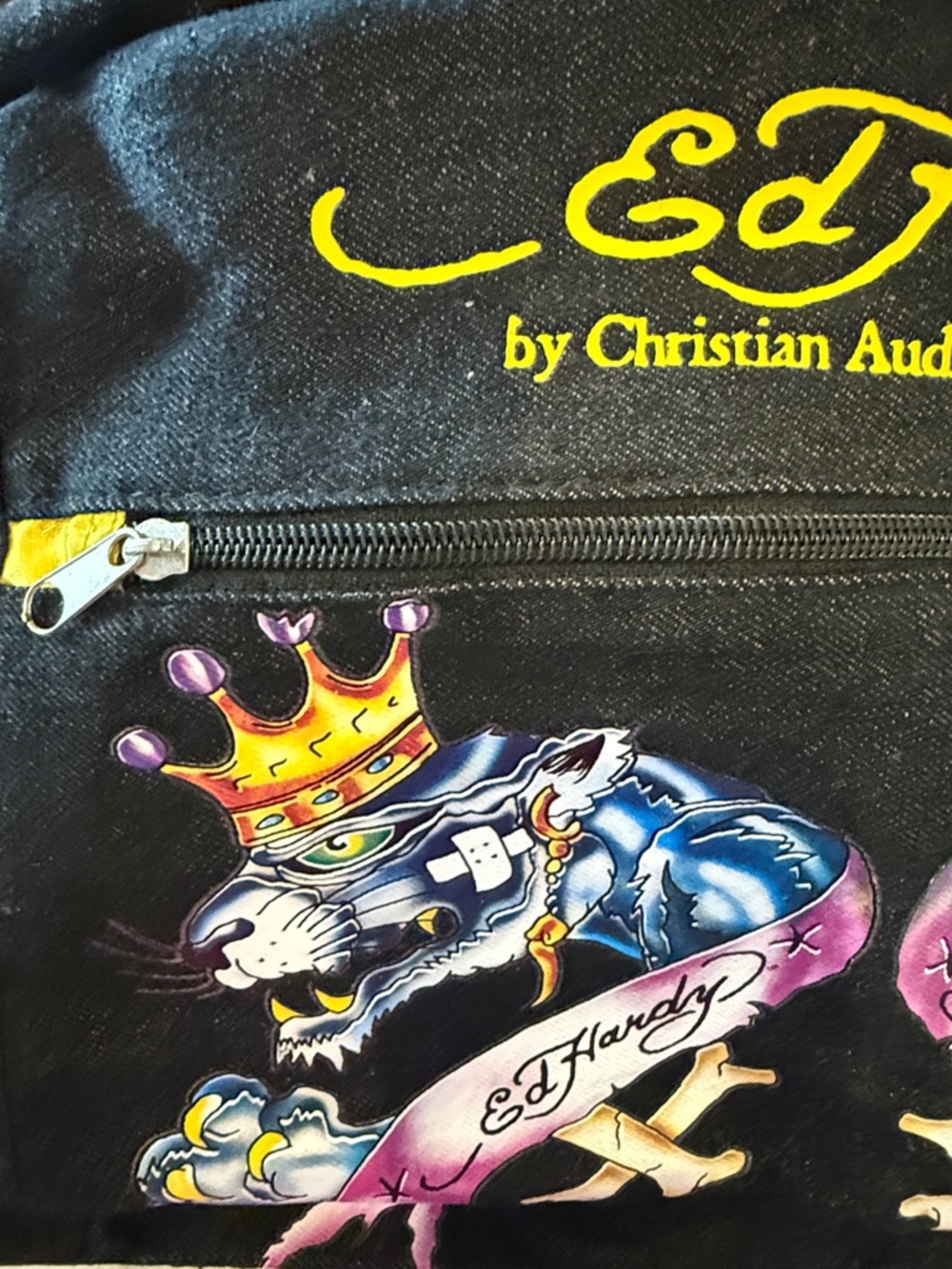 Ed Hardy by Christian Audigier panther Bowling Jean canvas black duffle bag - Picture 12 of 13